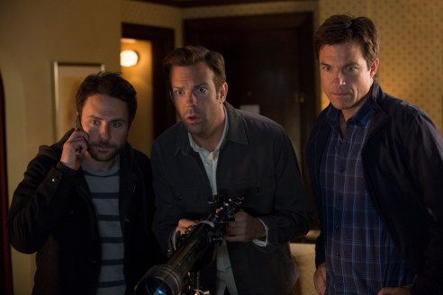 Horrible Bosses 2 starring Jason Bateman, Jason Sudeikis, Charlie Day, and Jennifer Aniston.
