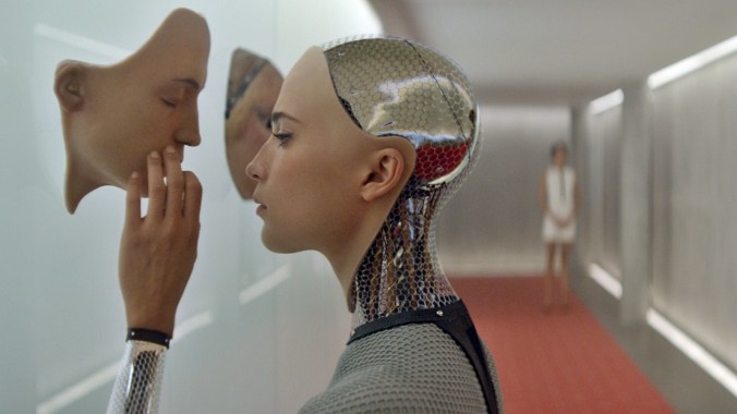 Ex Machina starring Domhnall Gleeson, Oscar Isaac, and Alicia Vikander
